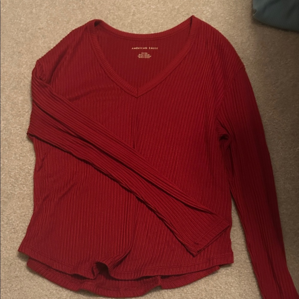 American Eagle Outfitters Deep Red Long Sleeve Top